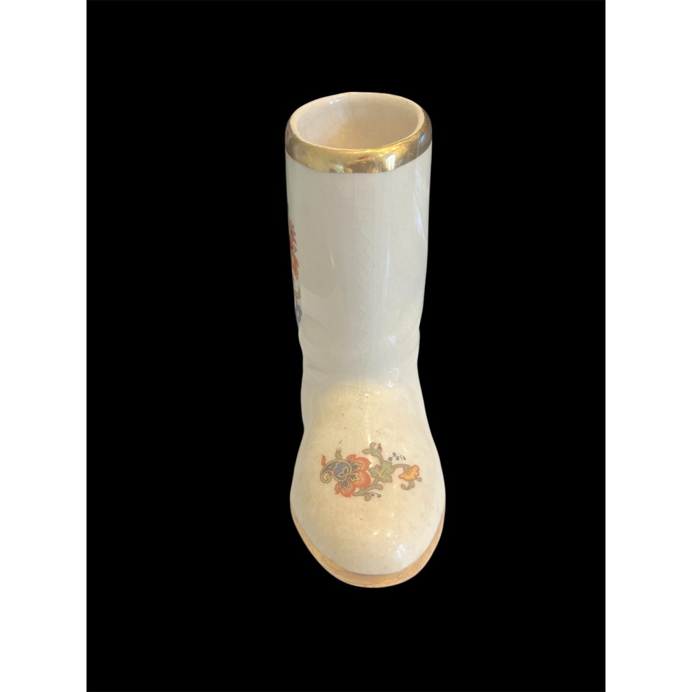 Porcelain Floral Gilded Boot Vase 5.5" tall